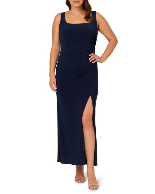 Adrianna Papell Blue Ruched Jersey Gown