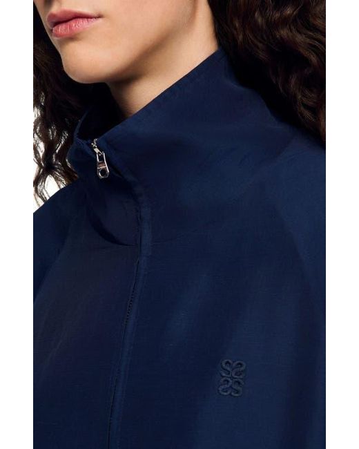 Sandro Blue Embroidered Collar Oversized Jacket