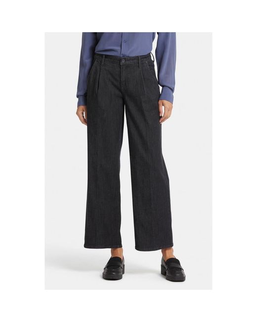 NYDJ Black Teresa High Waist Pleat Wide Leg Ankle Jeans