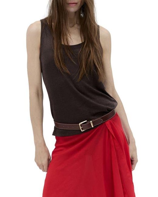 Mango Purple Stitched Square Buckle Belt