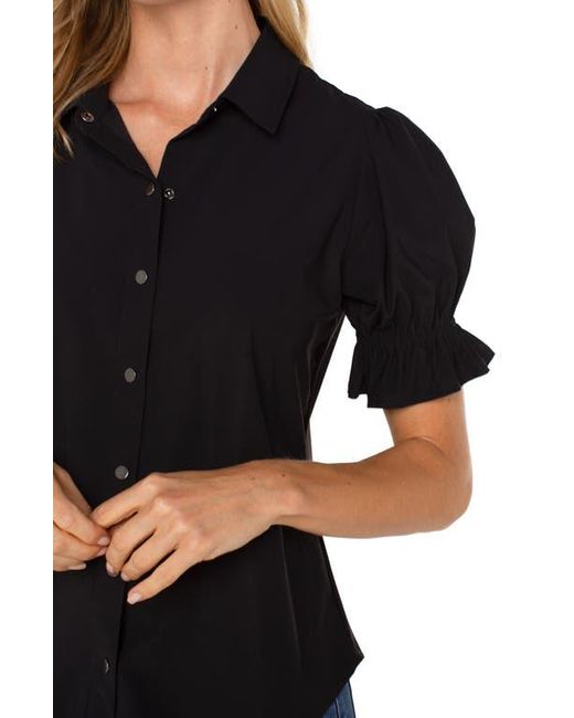 Liverpool Los Angeles Black Puff Sleeve Knit Snap-Up Shirt