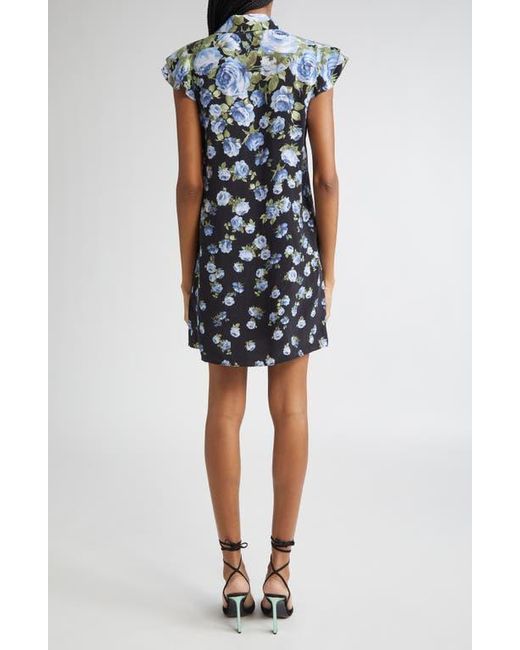 Alice + Olivia Blue Jem Floral Ruffle Sleeve Mini Shirtdress