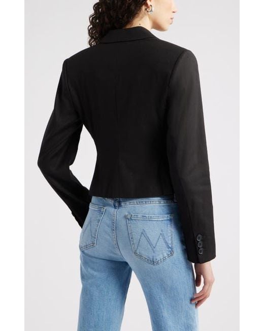 Nordstrom Black Crop One-Button Linen Blend Blazer