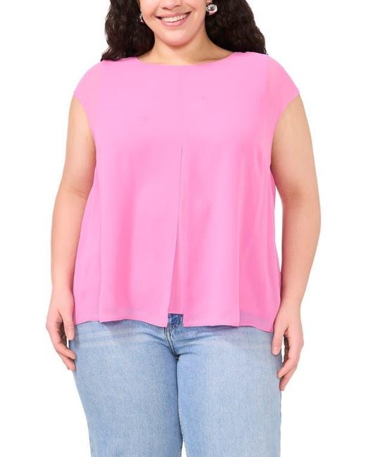 Vince Camuto Pink Cap Sleeve Mesh Overlay Top