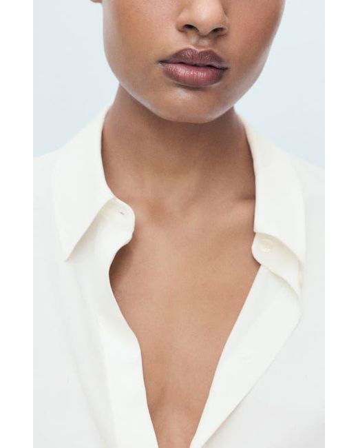 Mango White Print Button-Up Shirt