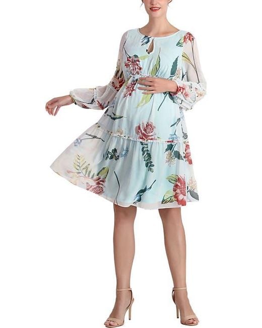 Kimi + Kai Blue Aliz Long Sleeve Maternity Babydoll Dress