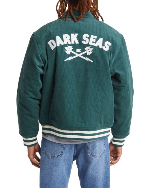 Dark Seas Green Cotton Corduroy Varsity Jacket for men