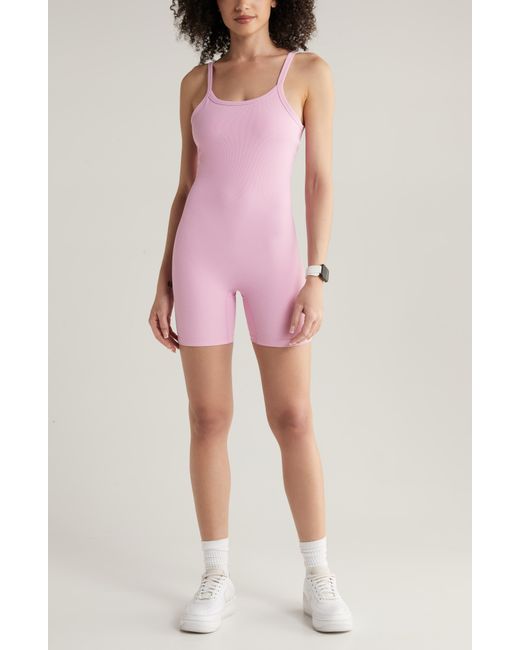 Zella Pink Luxe Rib Bike Short Bodysuit