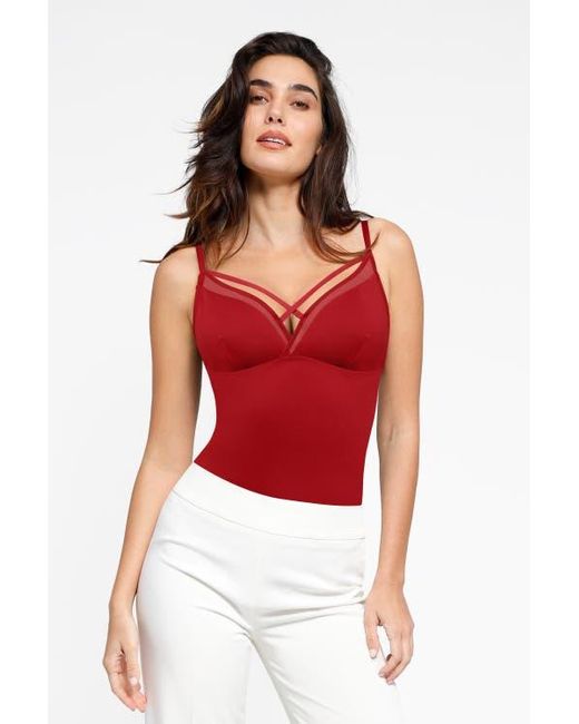 Popilush Red Shapewear Sheer Mesh Sleeveless