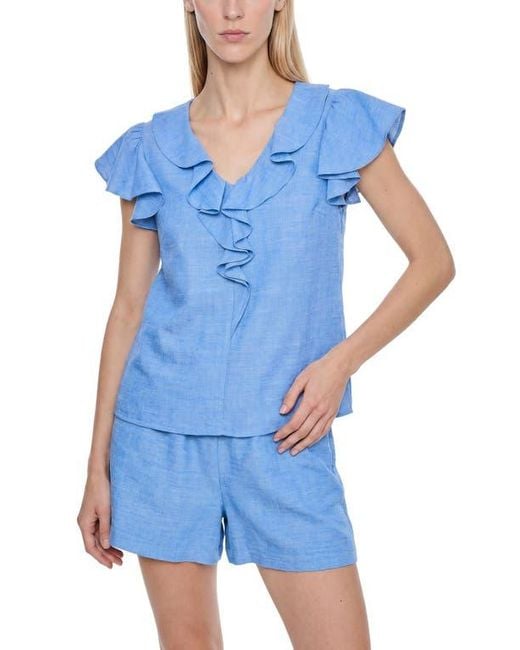 Cece Blue Ruffle Top