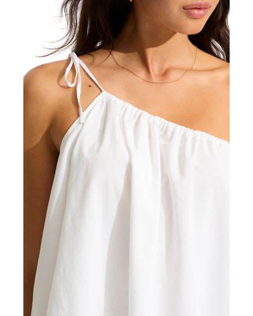 Seafolly White One Shoulder Cotton Cover-up Dress