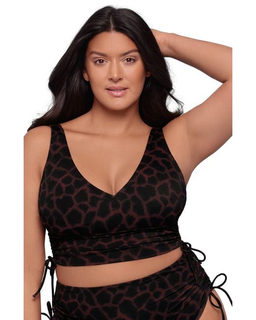 S3 Apparel Black Supportive And Sculpting Cinched Adjustable Midkini Swimsuit Top