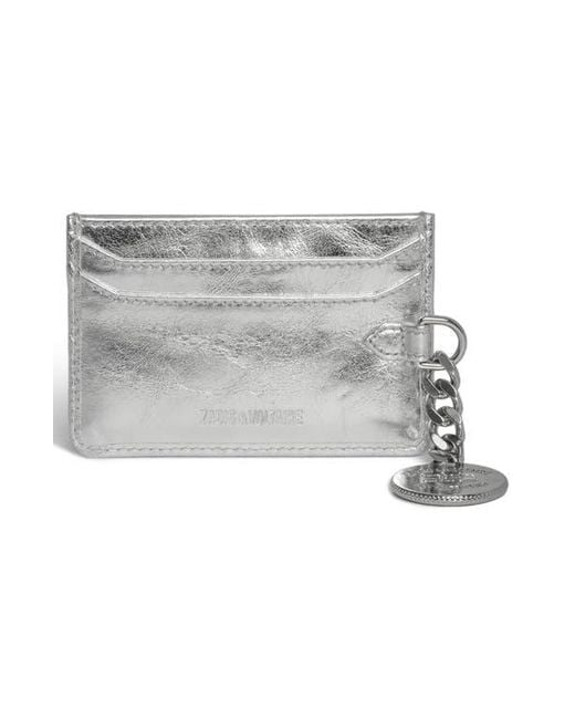 Zadig & Voltaire Gray Sunny Pass Metallic Leather Card Case