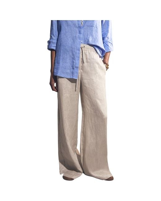 Reiss Blue Willow Wide Leg Linen Blend Drawstring Pants
