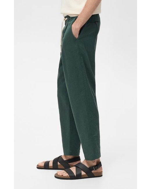 Mango Green Slim Fit Linen & Cotton Drawstring Pants for men