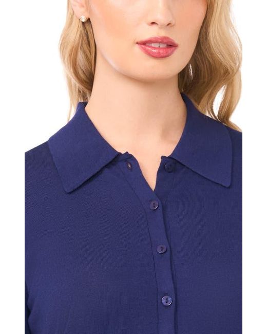 Halogen® Blue Collared Cotton Blend Cardigan