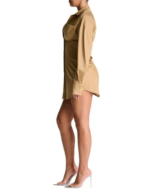 Naked Wardrobe Natural Long Sleeve Corset Mini Shirtdress