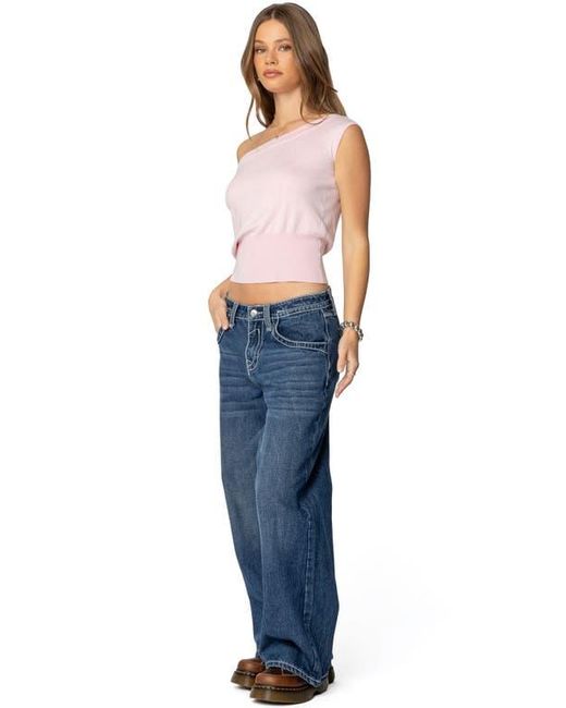 Edikted Blue Michaela One-Shoulder Top