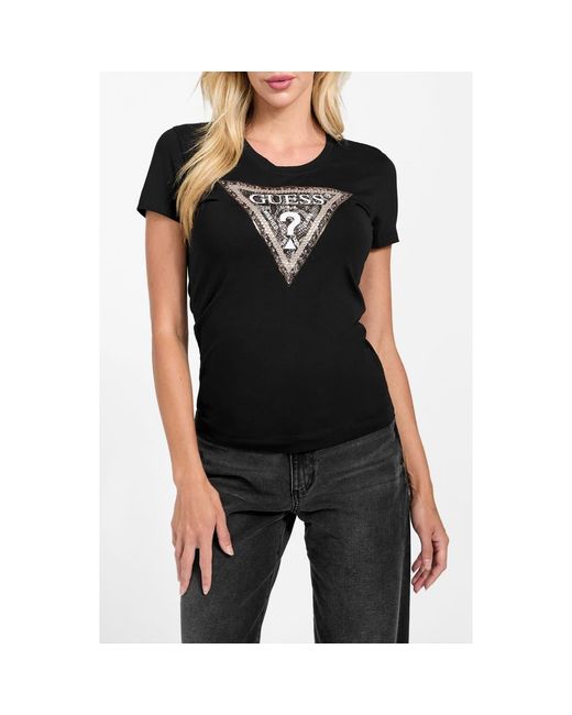 Guess Black Python Triangle Embellished Graphic T-Shirt