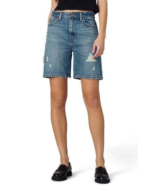 Joe's Jeans Women's Blue The Joey Distressed Long Denim Shorts