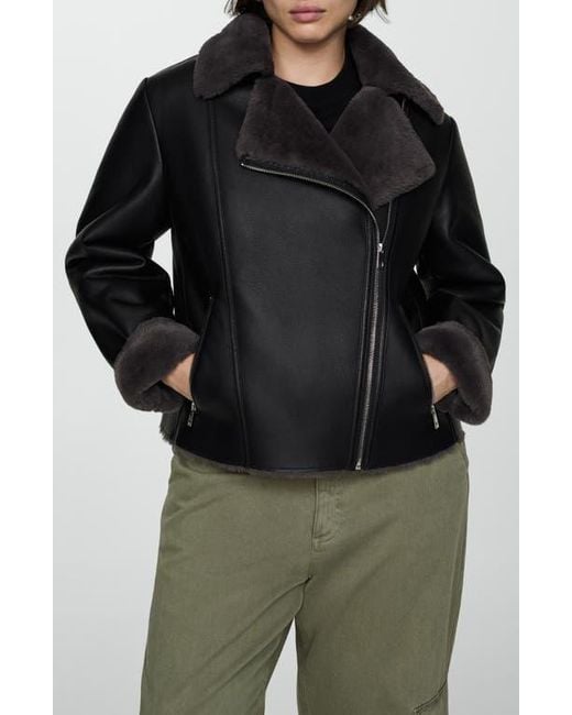 Faux leather biker jacket with faux shearling lining best sale