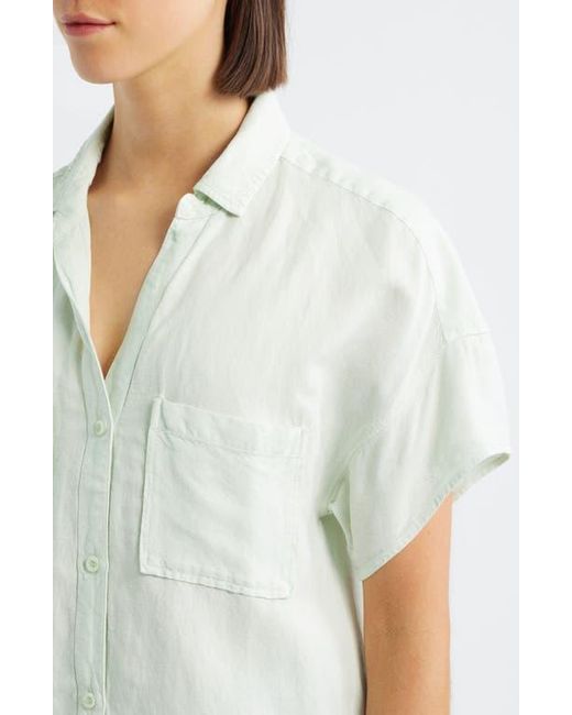 Cloth & Stone Green Linen Blend Short Sleeve Button-Up Shirt