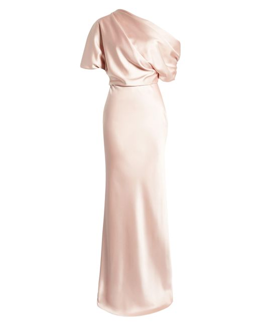Amsale Pink One-shoulder Fluid Satin Gown