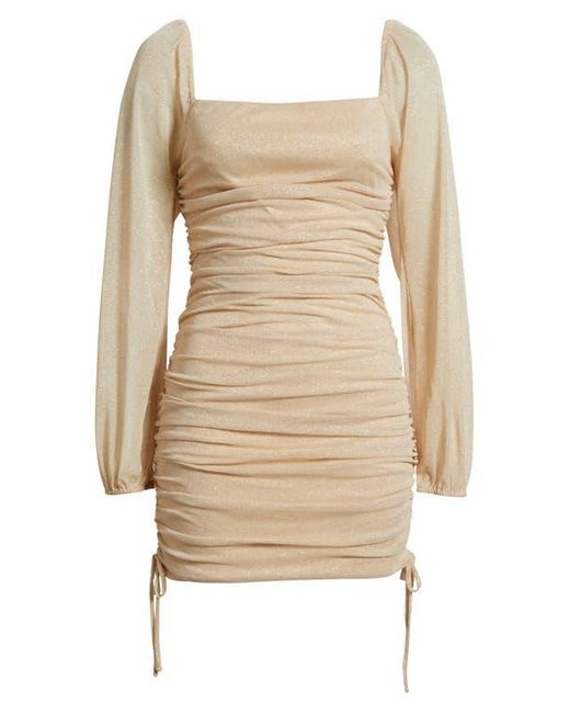 Jump Apparel Natural Ruched Glitter Long Sleeve Minidress