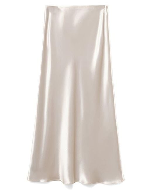 Mango White Bias Cut Satin Midi Skirt