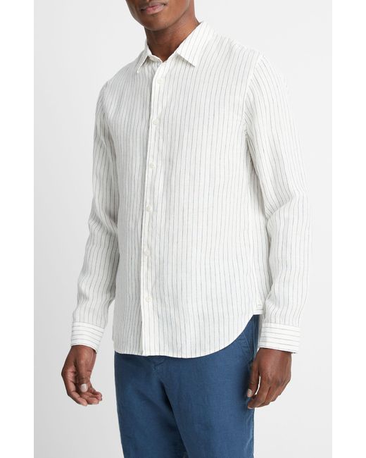 Vince White Bayside Stripe Linen Button-up Shirt for men