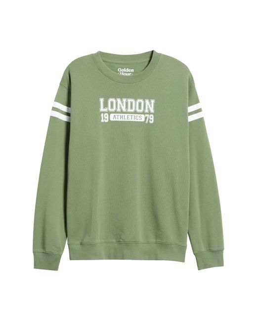 GOLDEN HOUR Green London Athletics Fleece Varsity Sweatshirt