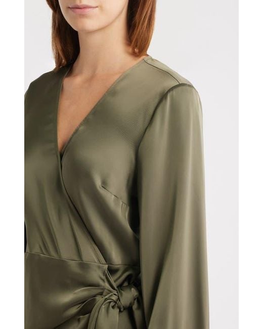 Sam Edelman Long Sleeve Faux Wrap Satin Dress in Green | Lyst Sam Edelman Long Sleeve Faux Wrap Satin Dress in Green | Lyst