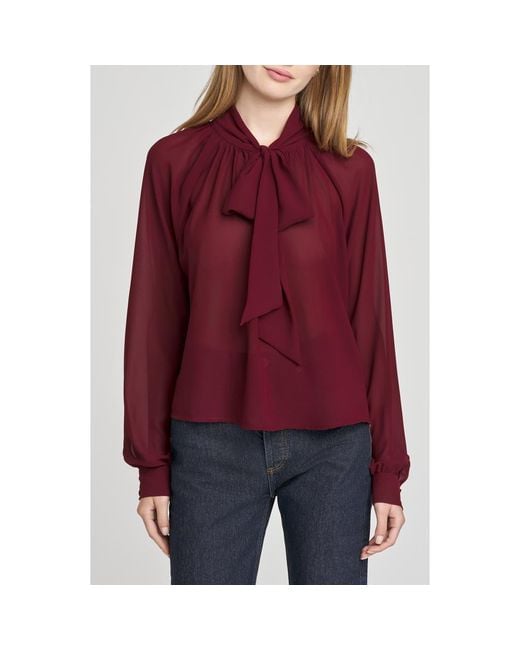 Wayf Red X Sara Walker Bow Georgette Blouse
