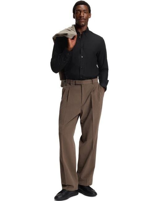 Boss Black Roan Slim Fit Solid Cotton Button-Down Shirt for men