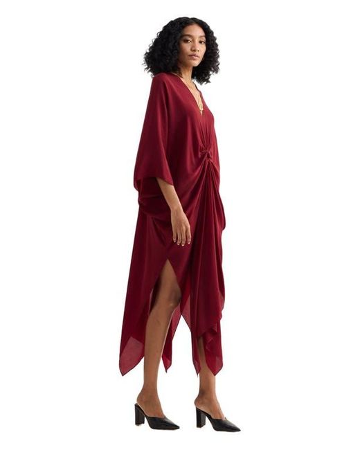 REISTOR Red Front Twist Kaftan Dress