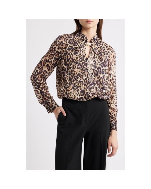 Tahari Black The Minnie Leopard Print Top