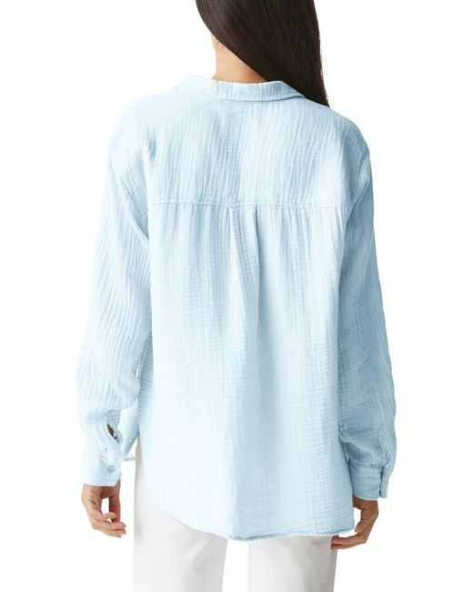 Michael Stars Blue Leo High-Low Cotton Gauze Button-Up Shirt