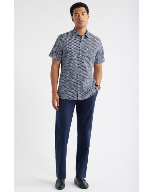 Nordstrom Blue Check Short Sleeve Stretch Button-Up Shirt for men
