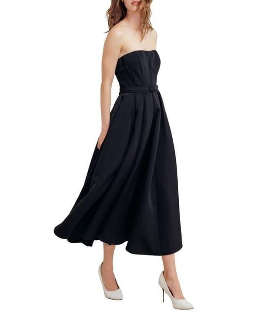 FREEMARKET Blue Belted Strapless Midi Dress