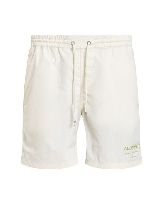 AllSaints White Underground Logo Print Swim Trunks for men