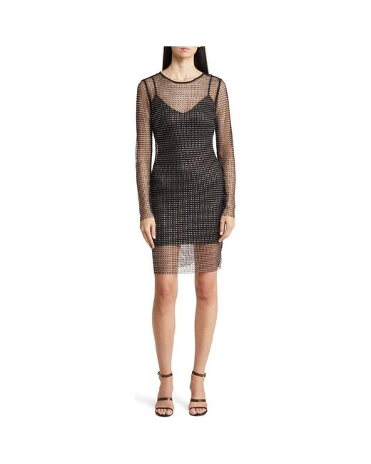 bebe black mesh dress Bebe Women's Mesh Inset Long Sleeve Midi Dress main image 0