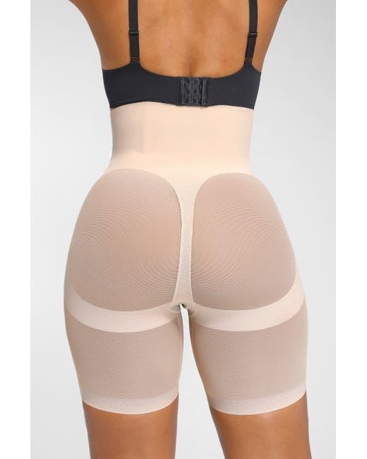 Shapellx Brown Mesh Smooth Tummy Control Butt-Lifting Shorts