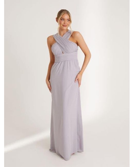 Six Stories Purple Cross Neck Chiffon Bridesmaid Dress