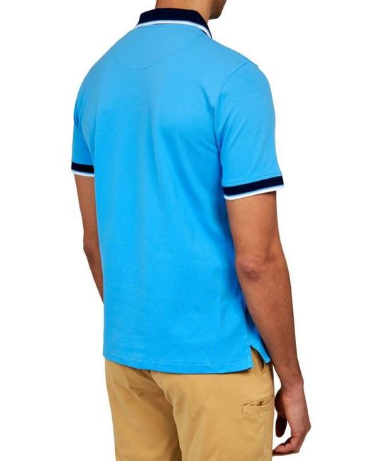 Con.struct Blue Slim Fit Solid Cotton Stretch Pique Polo for men