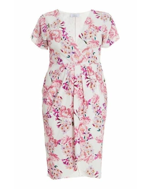 Quiz Red Plus Size Floral Scuba Crepe Wrap Maxi Dress