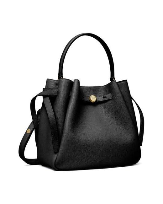 Tory Burch Black Romy Pebble Leather Bucket Bag