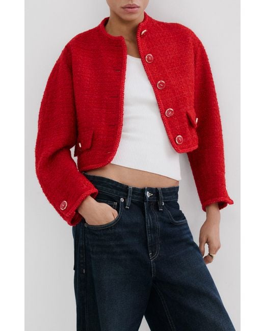 Mango Red Jewel Button Tweed Jacket