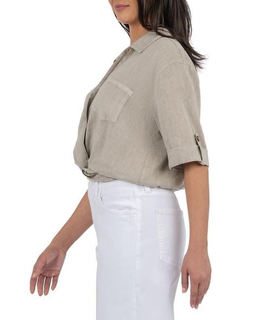 Kut From The Kloth Gray Rebel Knot Front Linen Blend Top