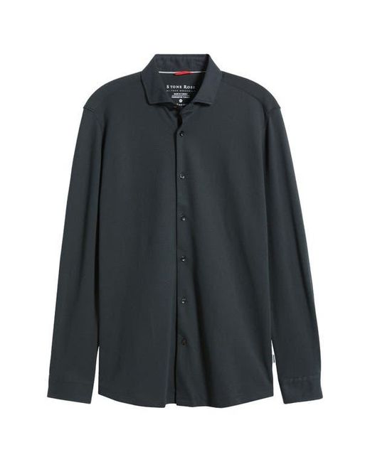 Stone Rose Black Solid Performance Piqué Button-Up Shirt for men