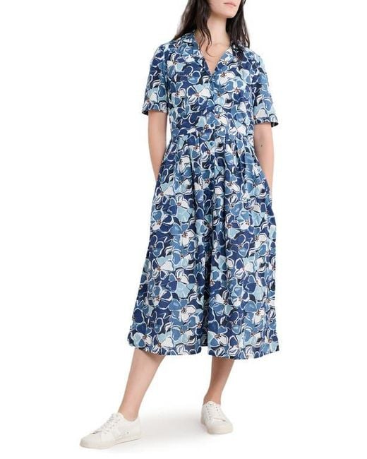 Seasalt Cornwall Blue Floral Print Organic Cotton Midi Shirtdress
